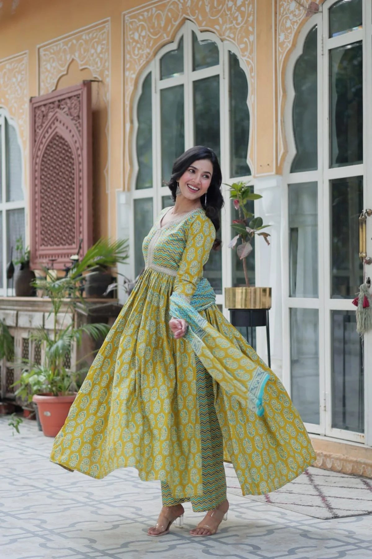 Fancy V-Neck Pure Cotton 3PC Suit Set Readymade Kurta, Pant & Dupatta Summer Wear for Women at Best Wholesale Price