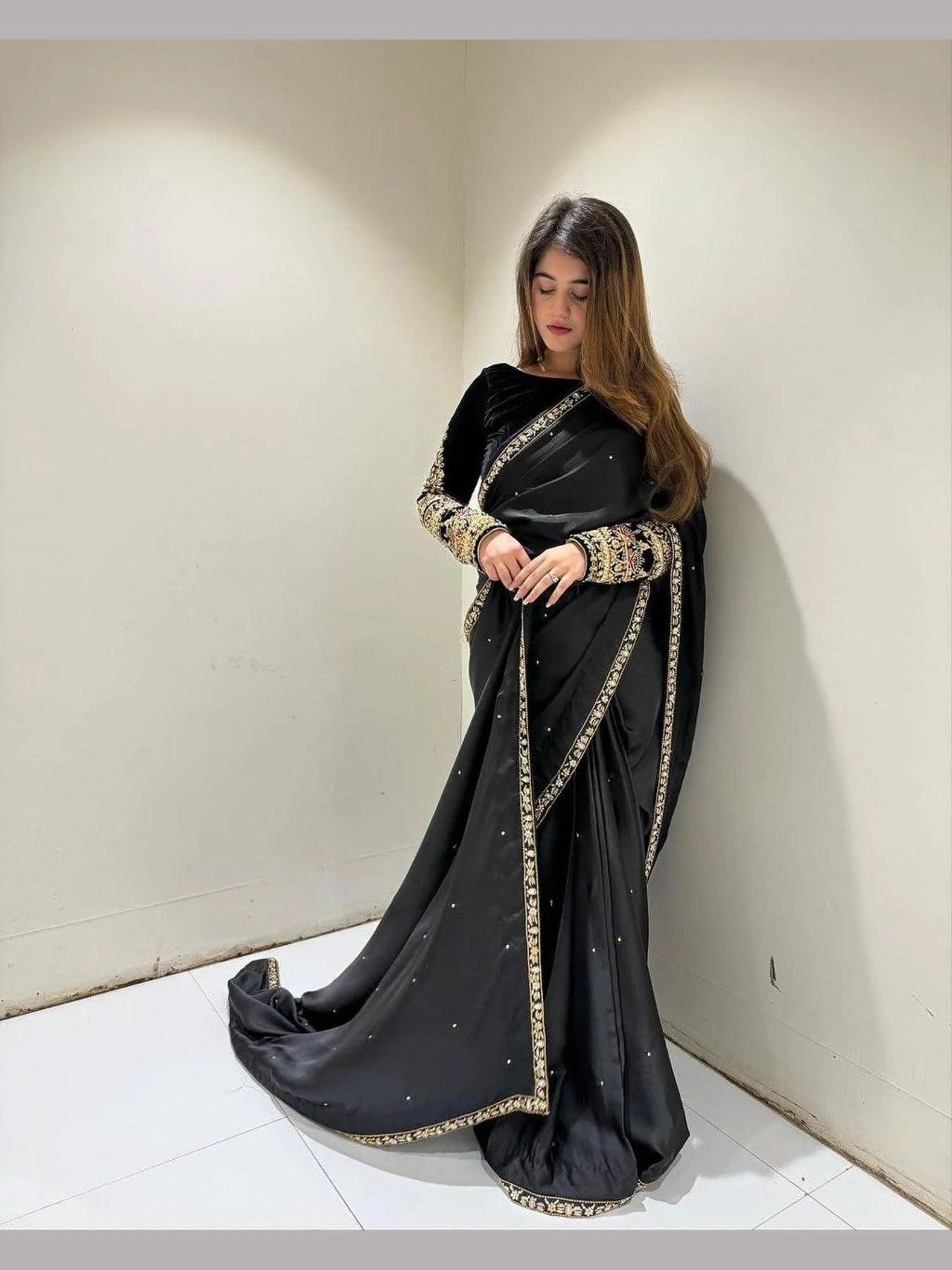 Designer Bollywood Style Velvet saree with embroidery work