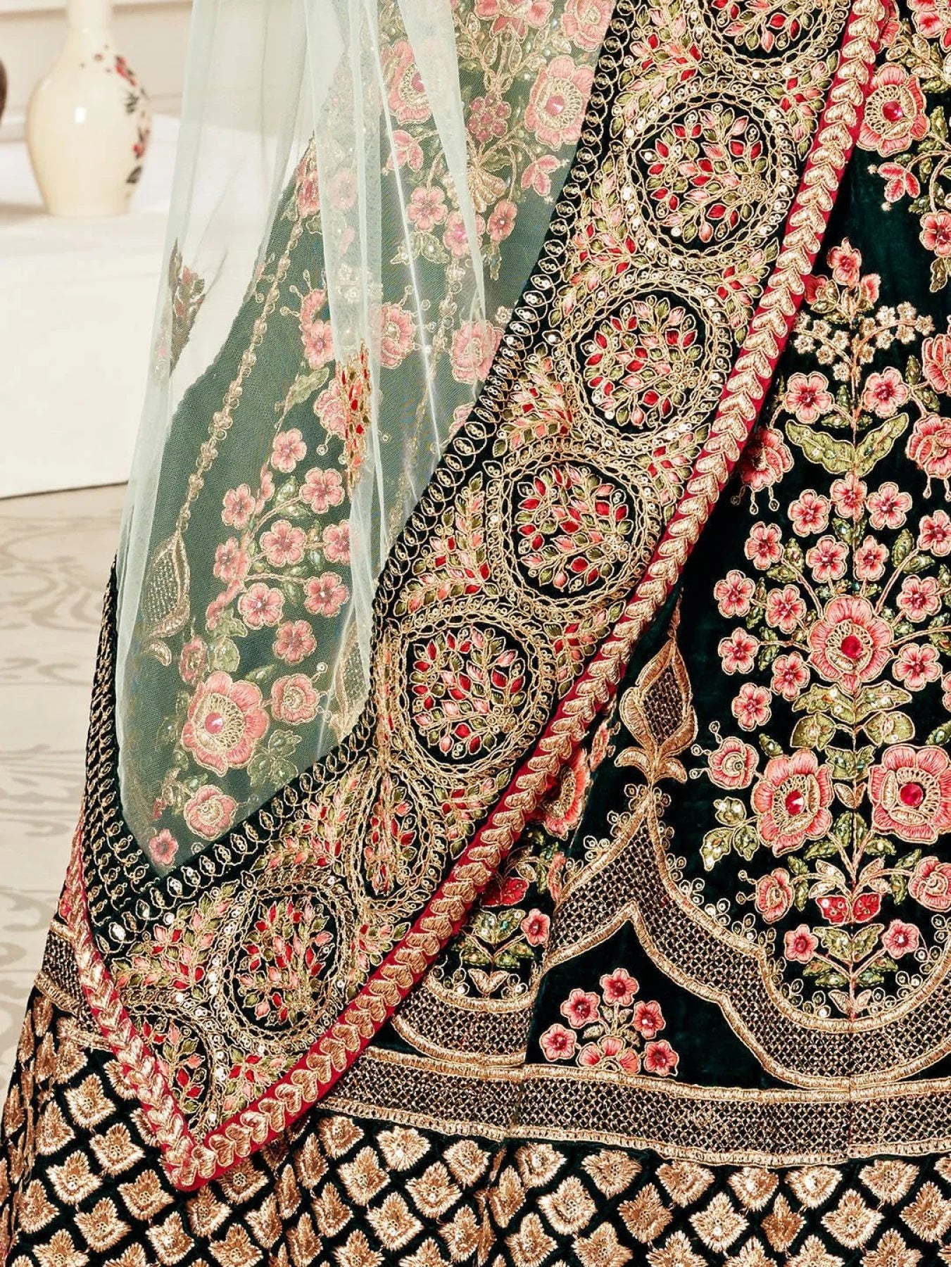 Exclusive Bridal Lehenga Choli Set Pure Velvet with Heavy Thread Zari Embroidery Work Best Offer Wholesale Rates Available