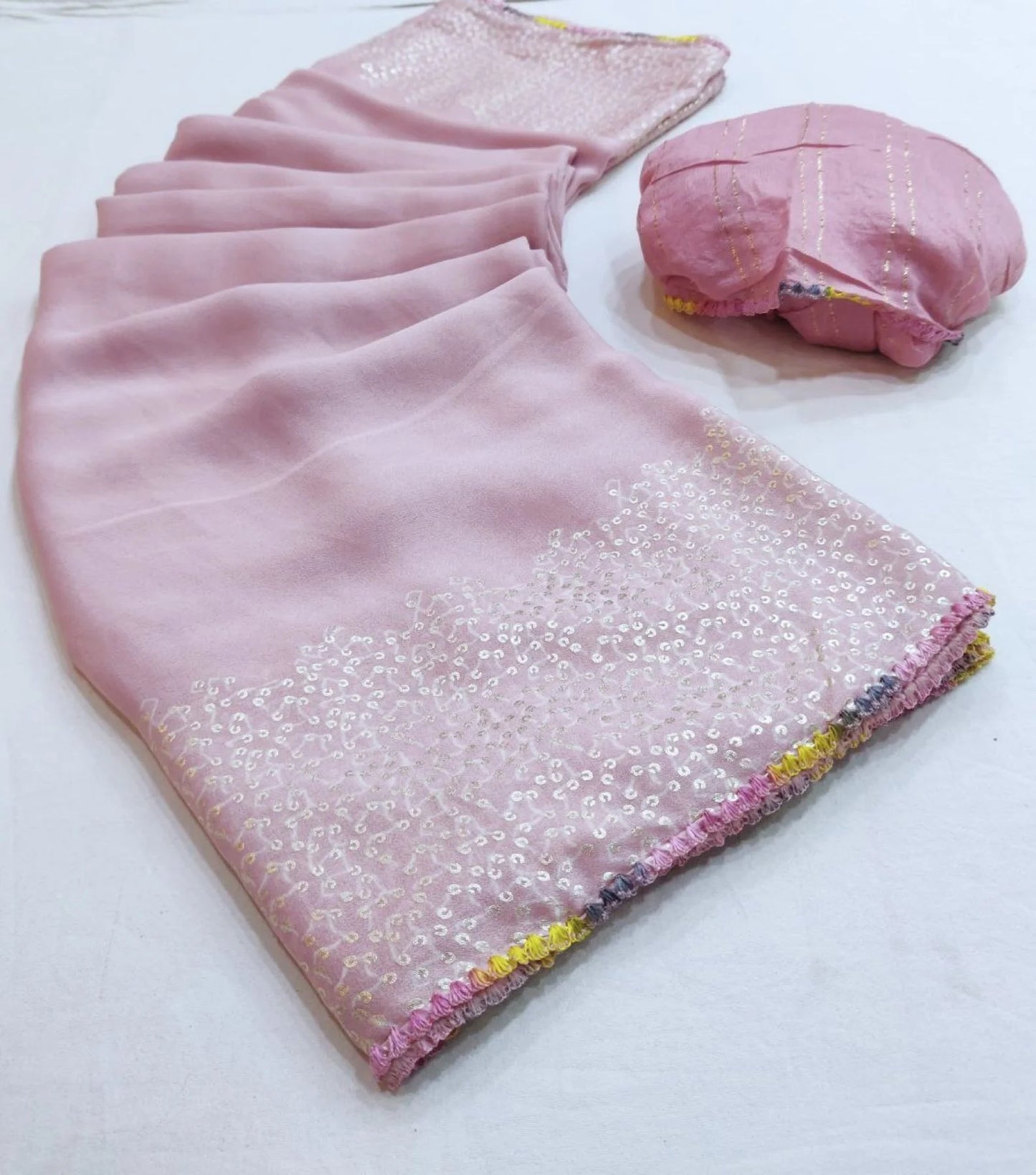 Stylish Moss Stitch Foil Saree with Fancy Blouse for Weddings and Festive Wear