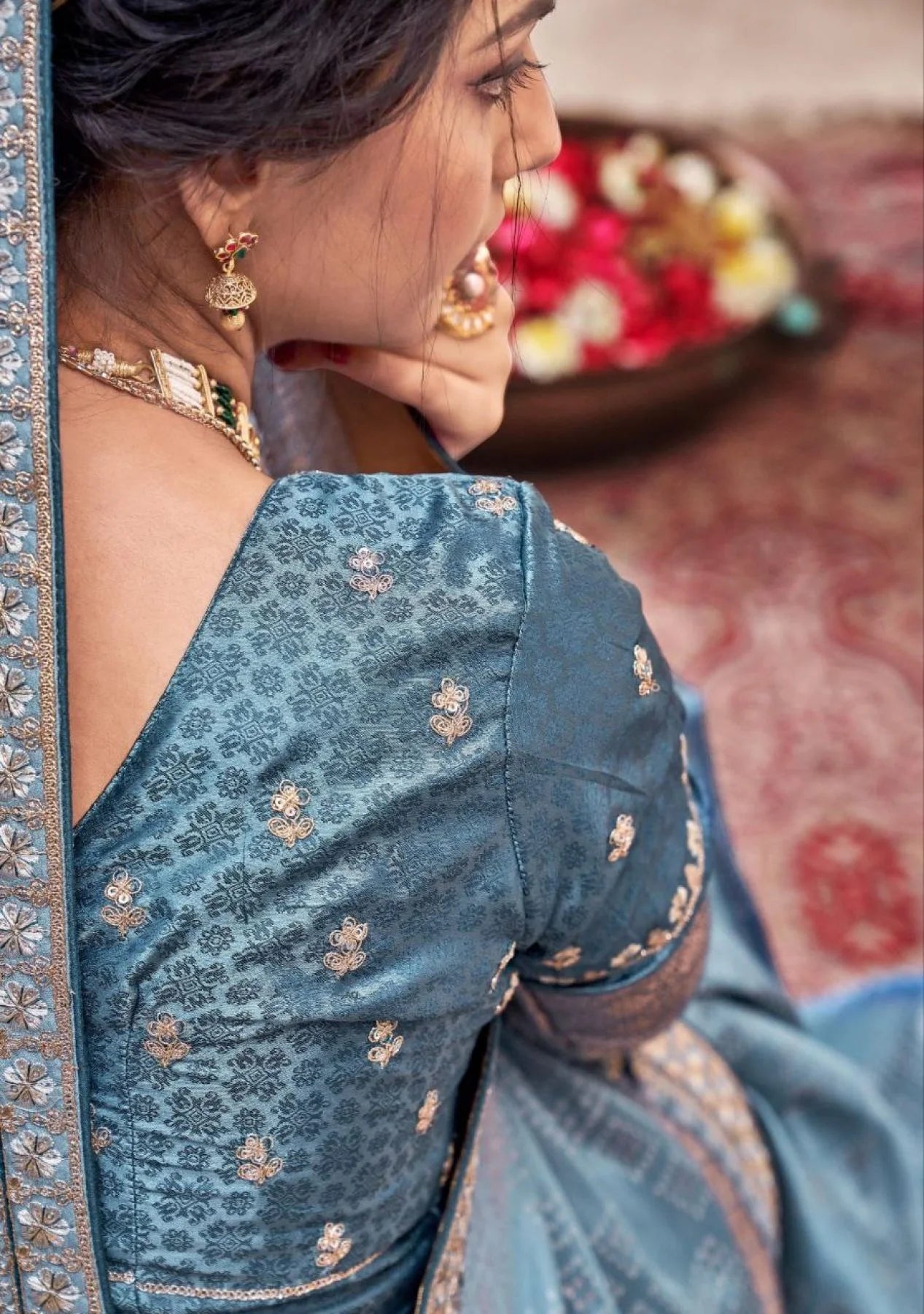 pure satin silk woven embroidery wedding wear saree online shopping