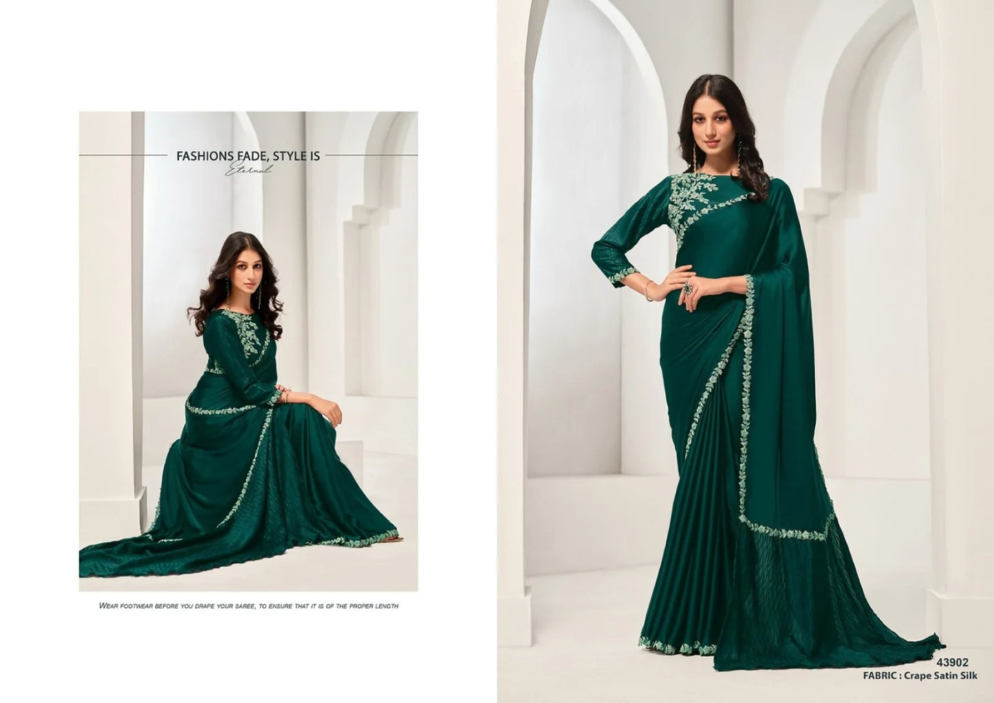 Party Wear Crape Satin Silk Saree Collection Norita 43900 Series Saanjh Catalog