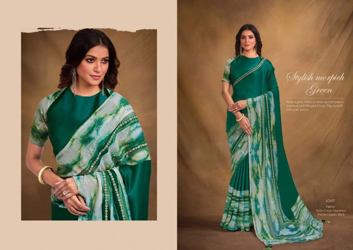 Heavy Designer Satin Crepe Wedding Party Wear Saree At Lowest Price