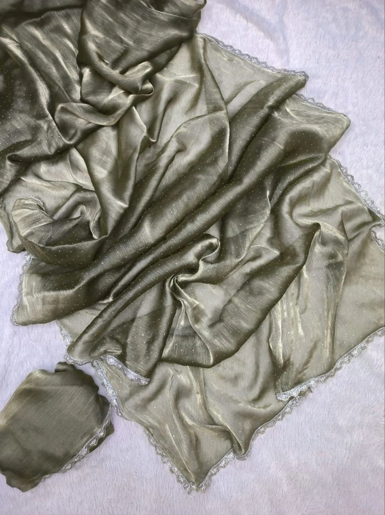 Soft Burberry Jimmy Chuu Saree With HandWork Lace Border