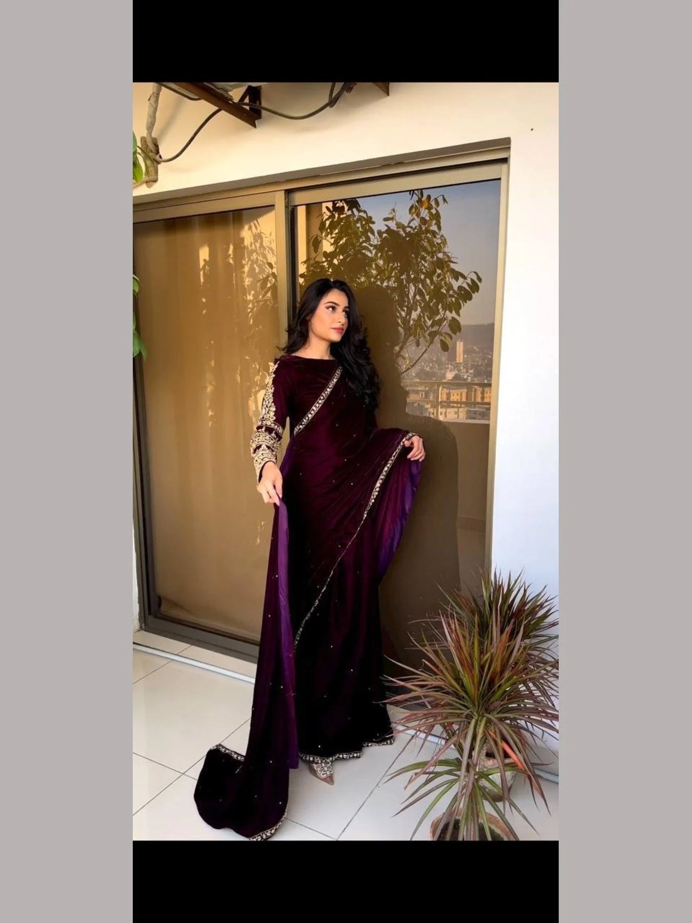 Designer Bollywood Style Velvet saree with embroidery work