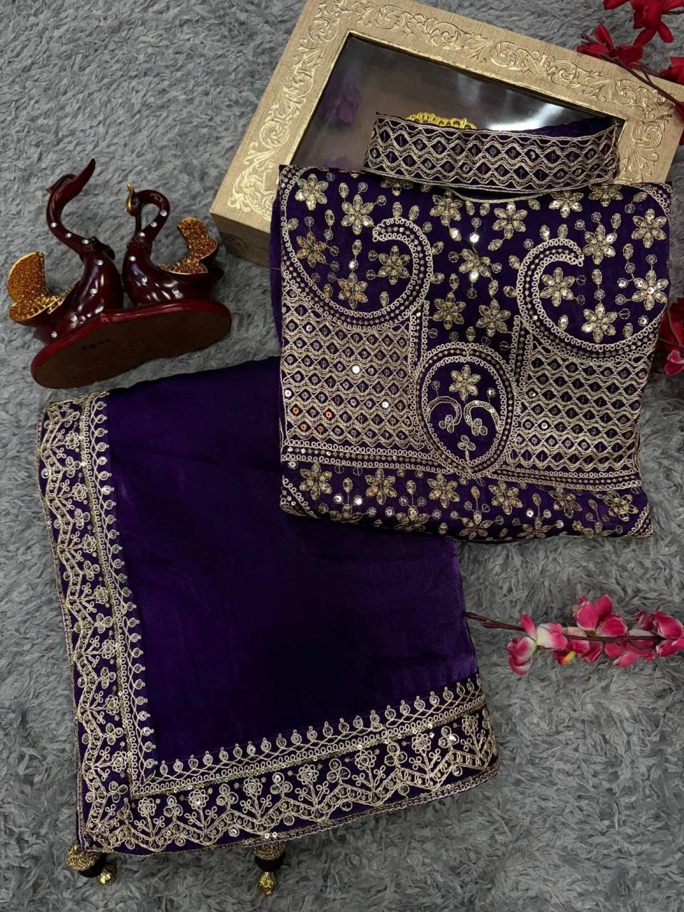 ananya Bollywood Celebrity Purple Saree Partywear in Jimmi Choo Fabric with Starry Sequins Wholesale Price