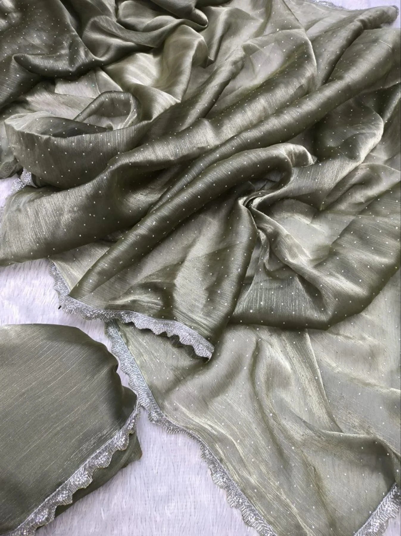 Soft Burberry Jimmy Chuu Saree With HandWork Lace Border