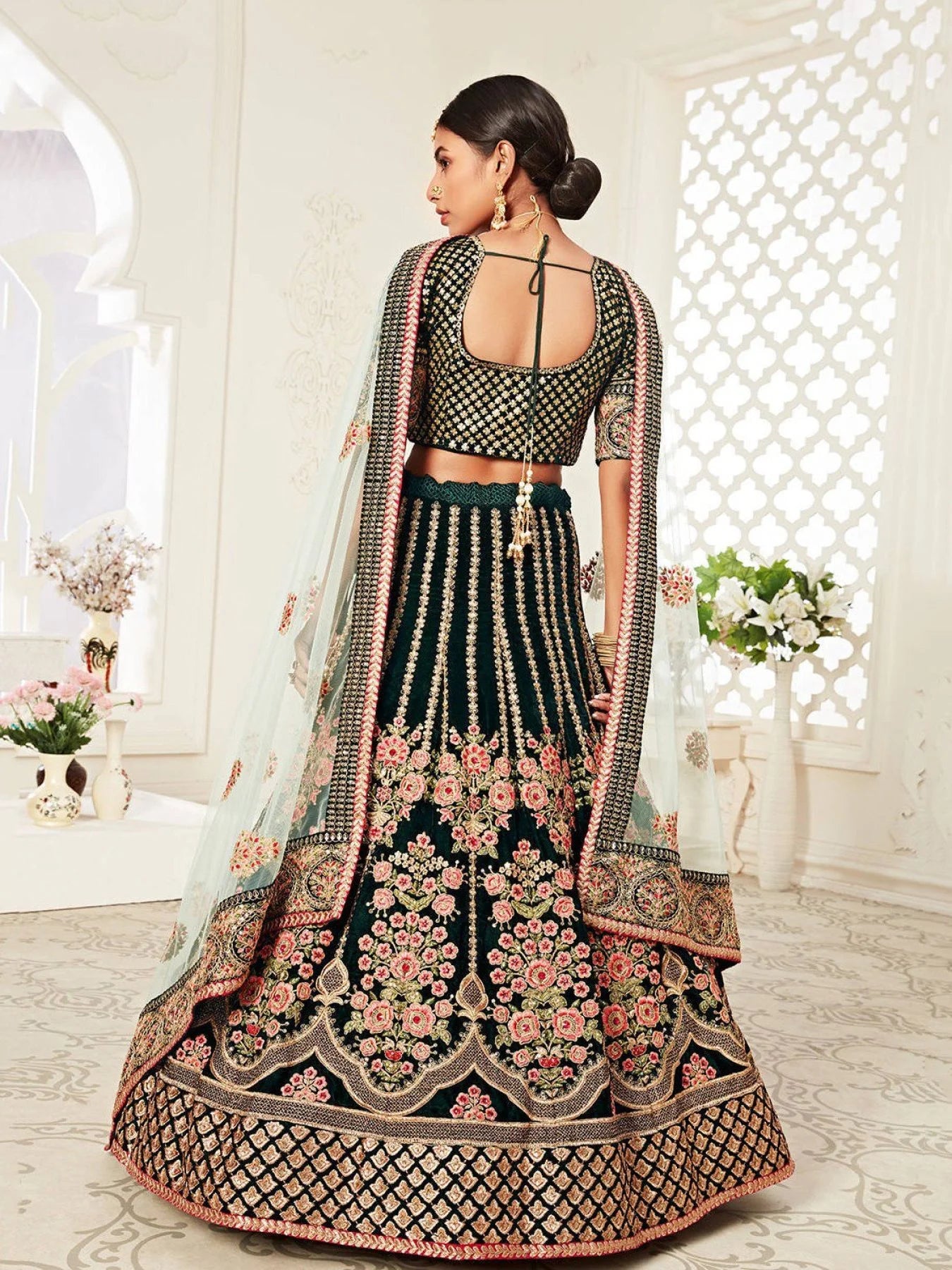 Exclusive Bridal Lehenga Choli Set Pure Velvet with Heavy Thread Zari Embroidery Work Best Offer Wholesale Rates Available