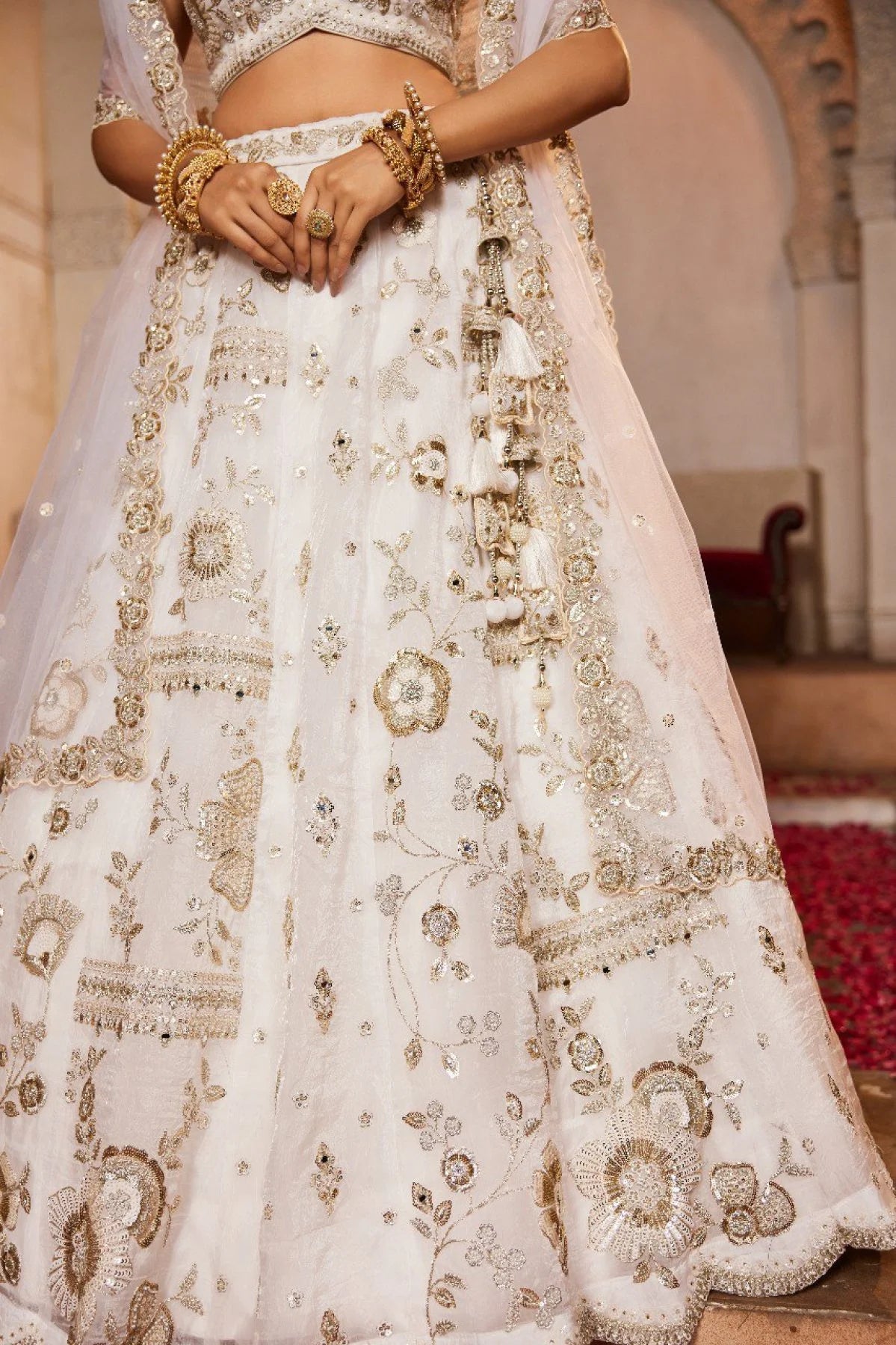 Attractive Off White Sequins Tissue Silk Lehenga Choli Beads Mirror Zari Work from Surat Manufacturer