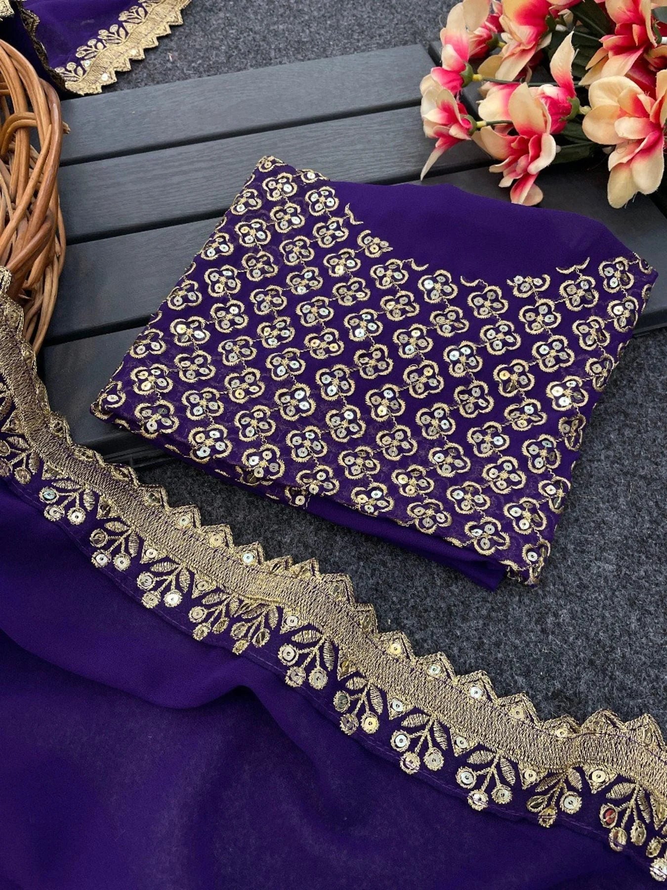 Presenting Heavy Faux Georgette Saree With Sequence Work