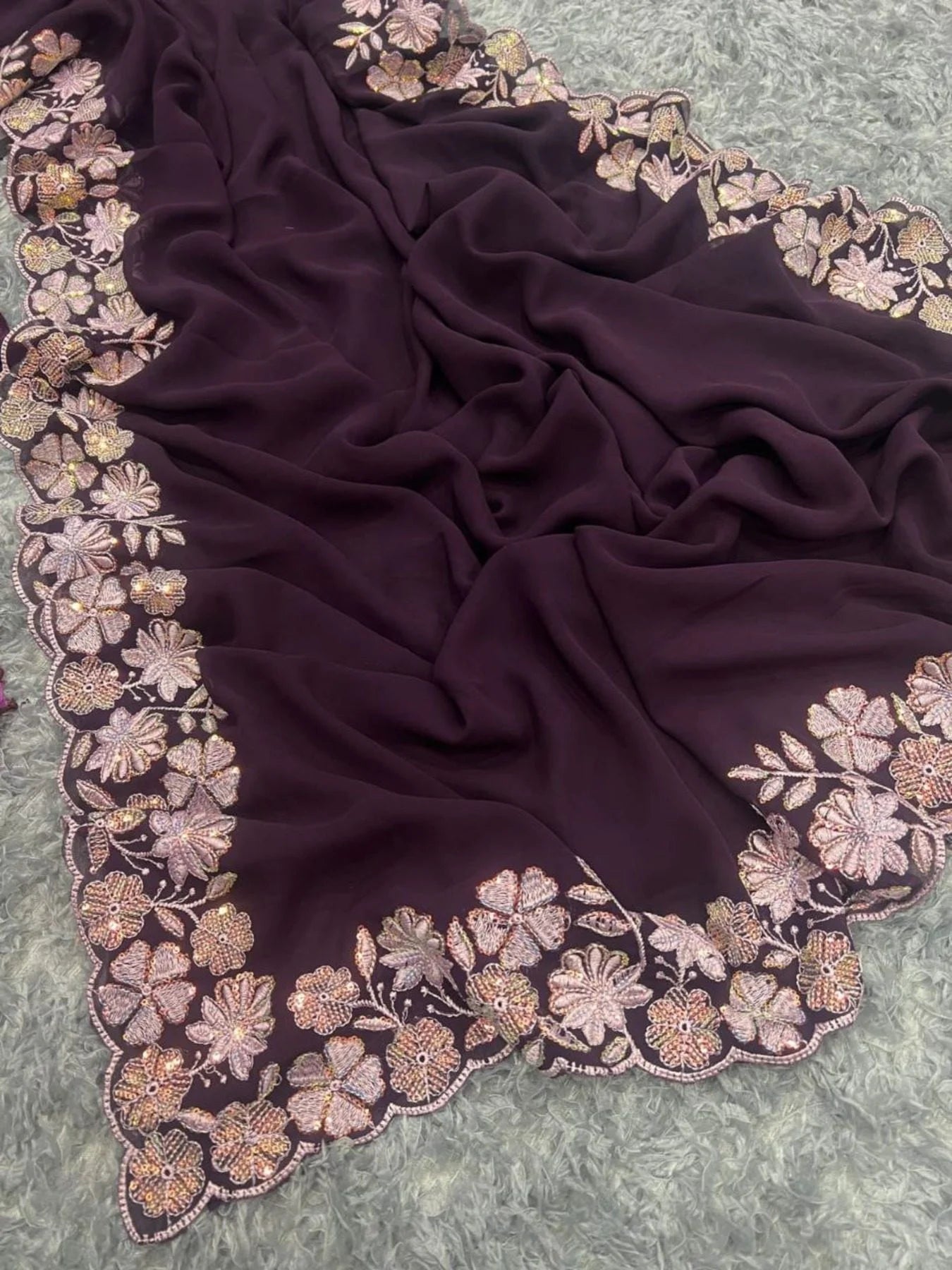 Buy Soft Georgette sarees with sequence embroidery work