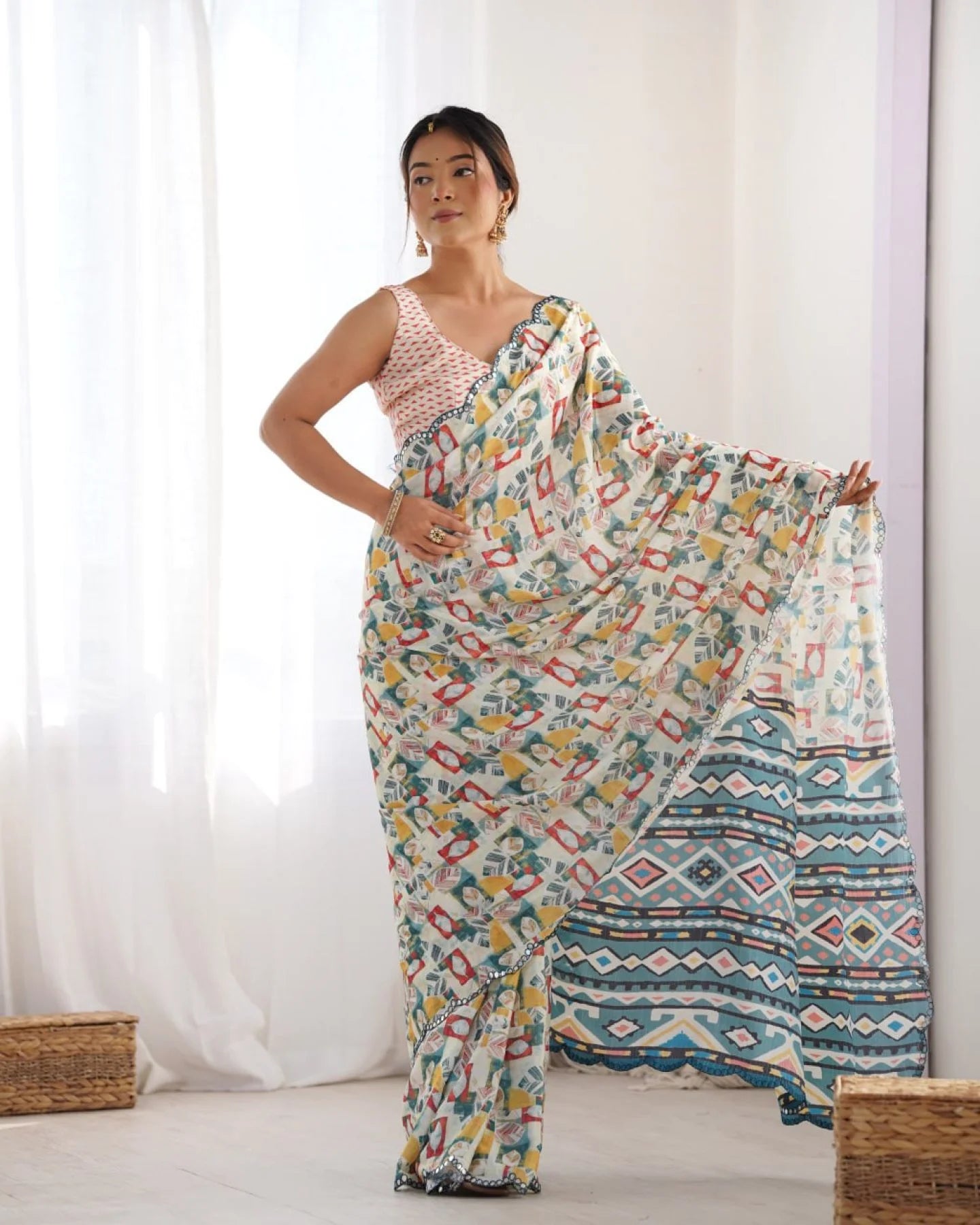New Arrival Chinon Saree with Mirror Lace Party Wear for Online Sellers