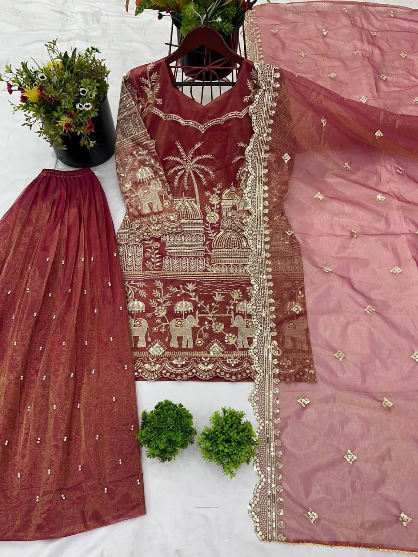 Designer Festive Kurta Sharara Set with Heavy Embroidery & Dupatta Wholesale Price