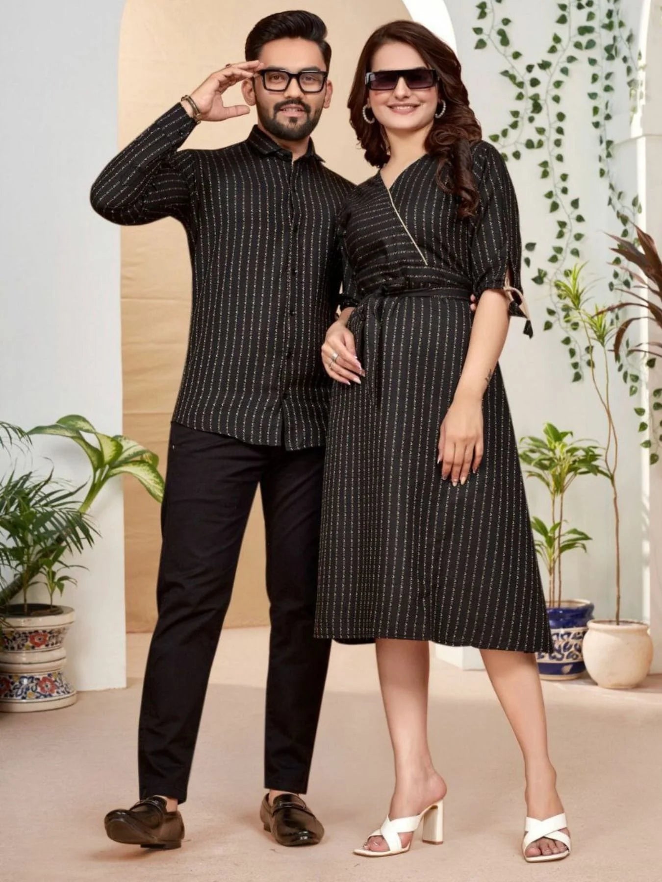 New Launch White Color Pure Cotton Pattern Weaving Couple Combo Collection