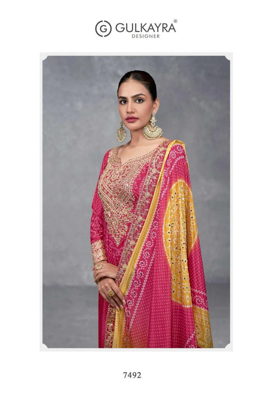 Premium Chinon Digital Print Suit with Mirror Embellishments Free Size ReadyMade at Manufacturer Direct