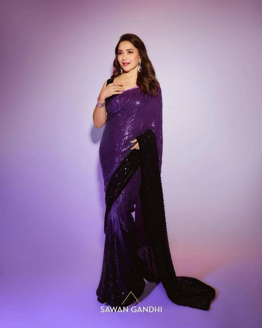 Madhuri Dixit Beautiful Hevay Georgette Saree