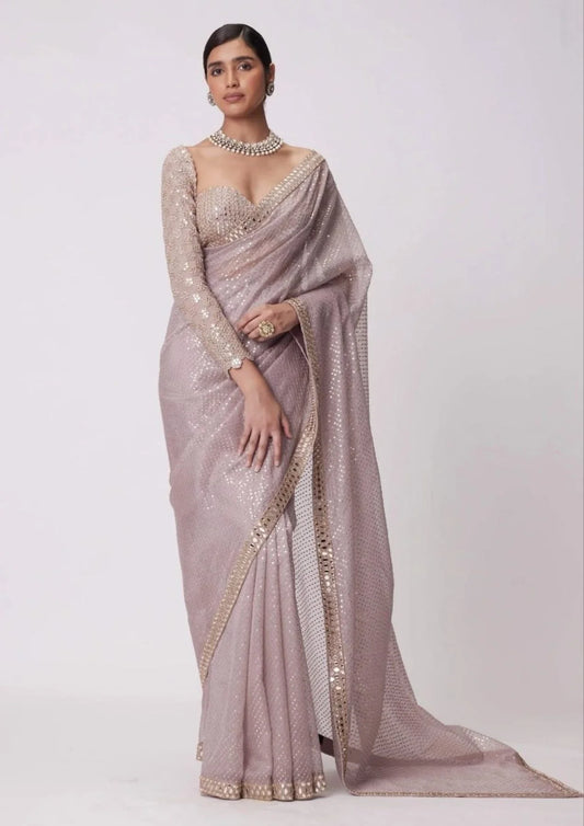 Exclusive Faux Georgette Mirror Work Saree for Weddings Parties