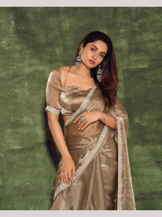 Designers Nude Brown Soft Jimmy chu silk Saree