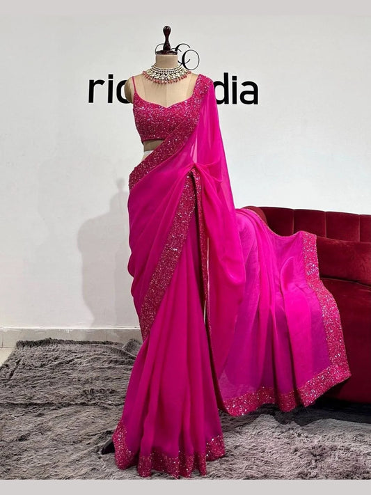 Party Wear Tibby Silk Silk Saree With Sequence Work