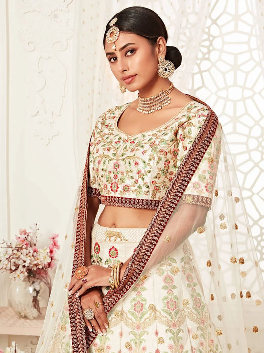 Off White Embroidered Art Silk Extravagant Wedding Lehenga Choli at Best Offer Rates