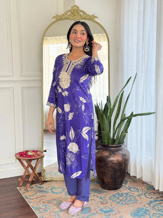 Elegant Daily Wear Embroidered Kurta Set French Crepe Fabric Surat Exporter & Dealer Collection