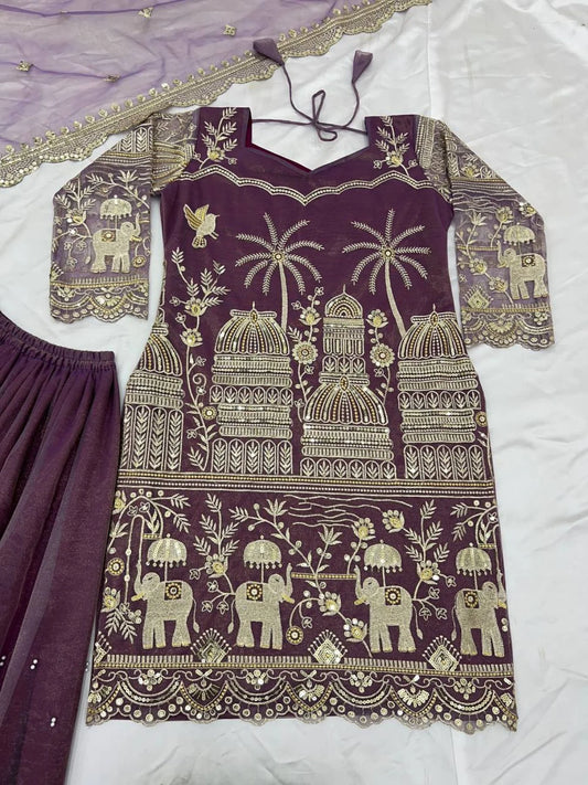 Stylish Anarkali Kurti Sharara Set Super Net Embroidery with Micro Cotton Inner