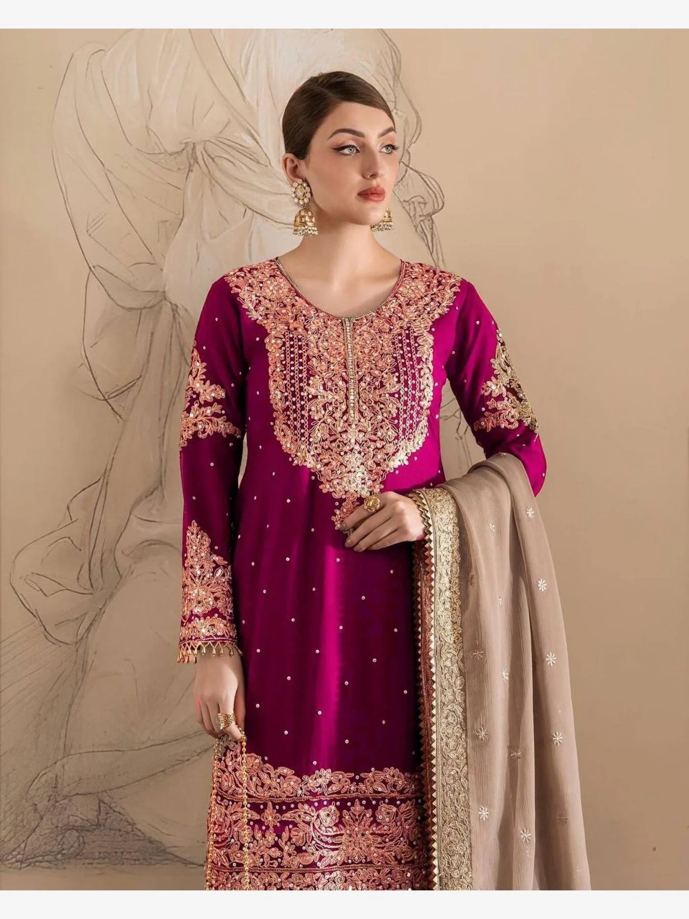 Beautiful Designer faux Georgette Sequence Pink Sharara set with Dupatta