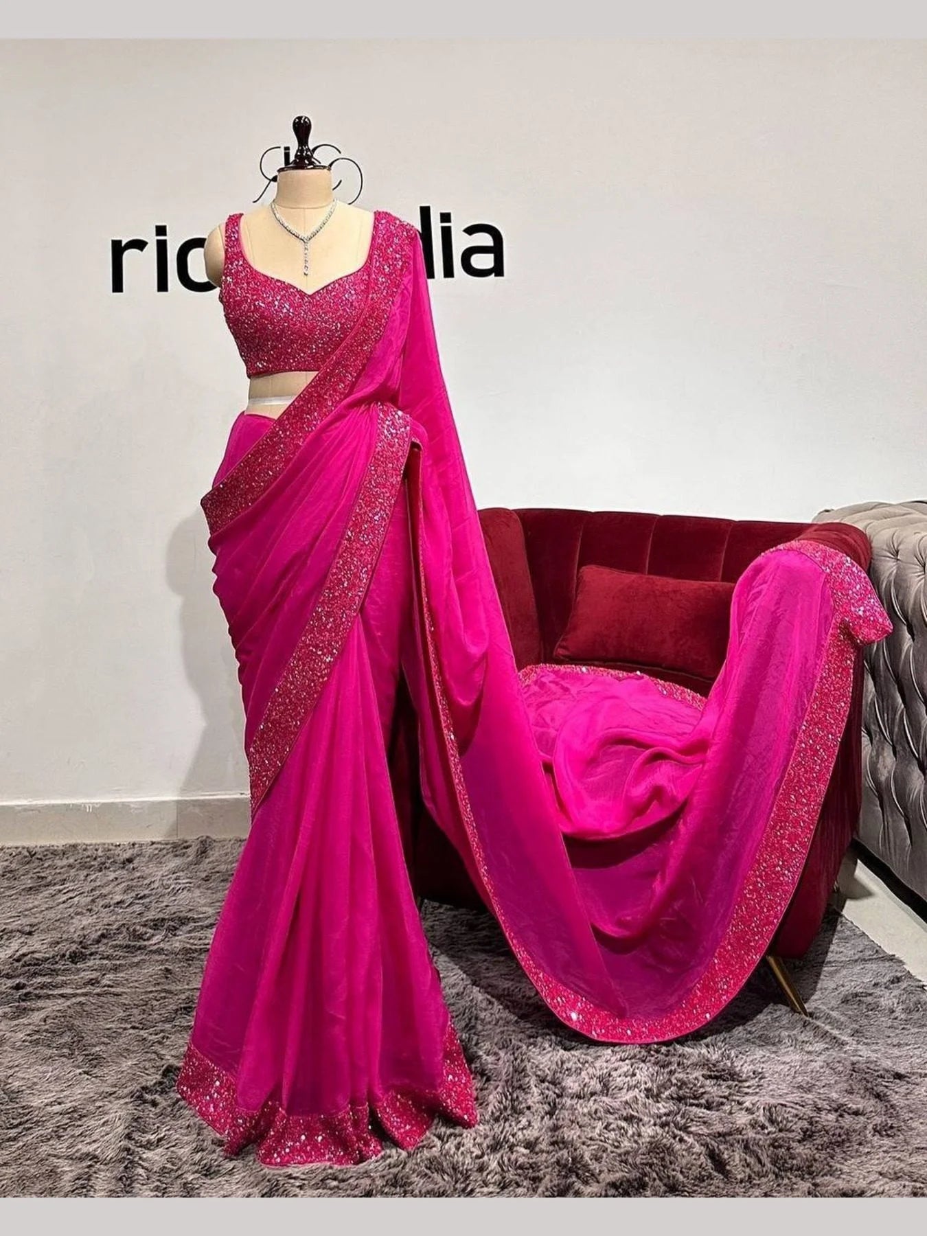 Party Wear Tibby Silk Silk Saree With Sequence Work