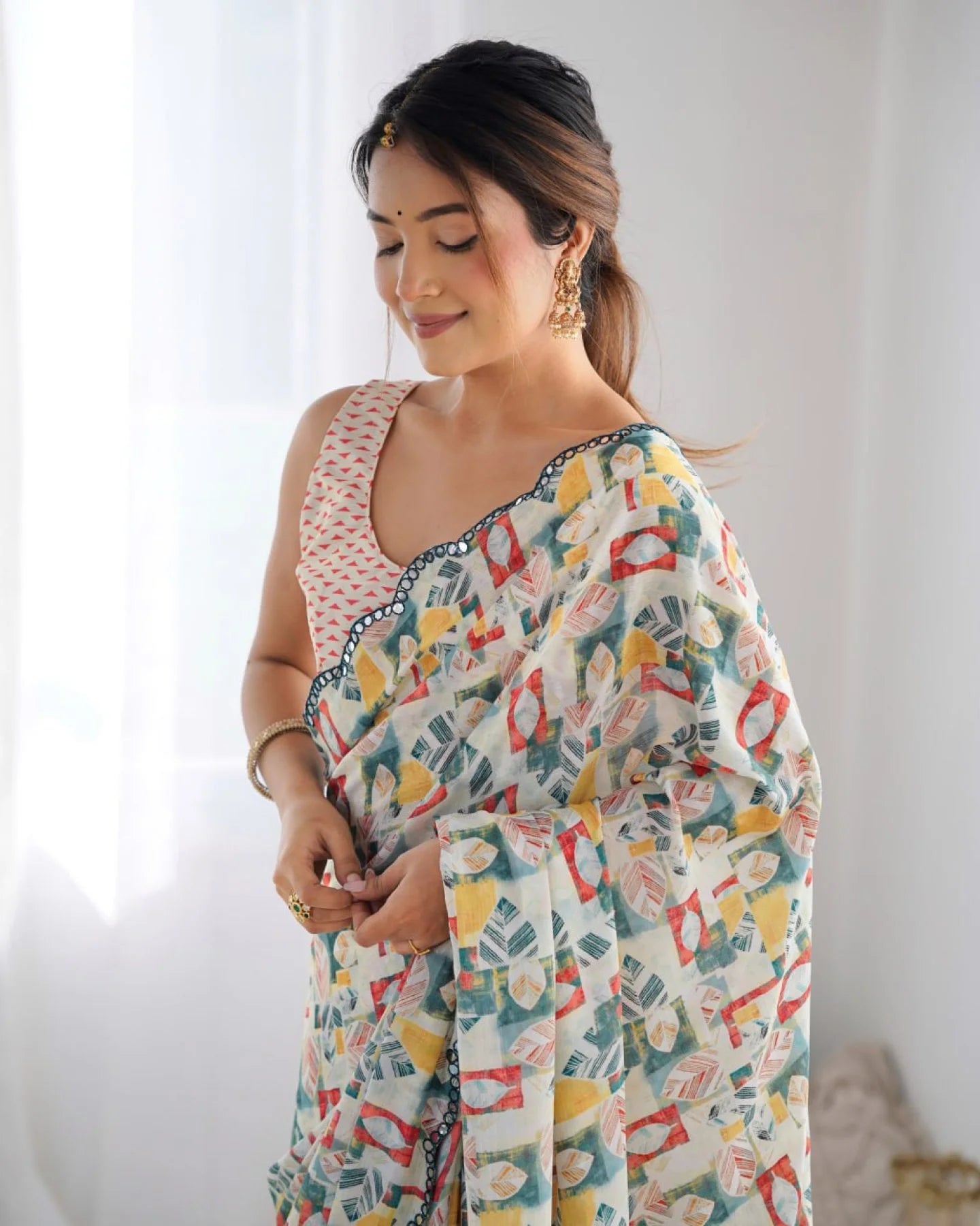 New Arrival Chinon Saree with Mirror Lace Party Wear for Online Sellers