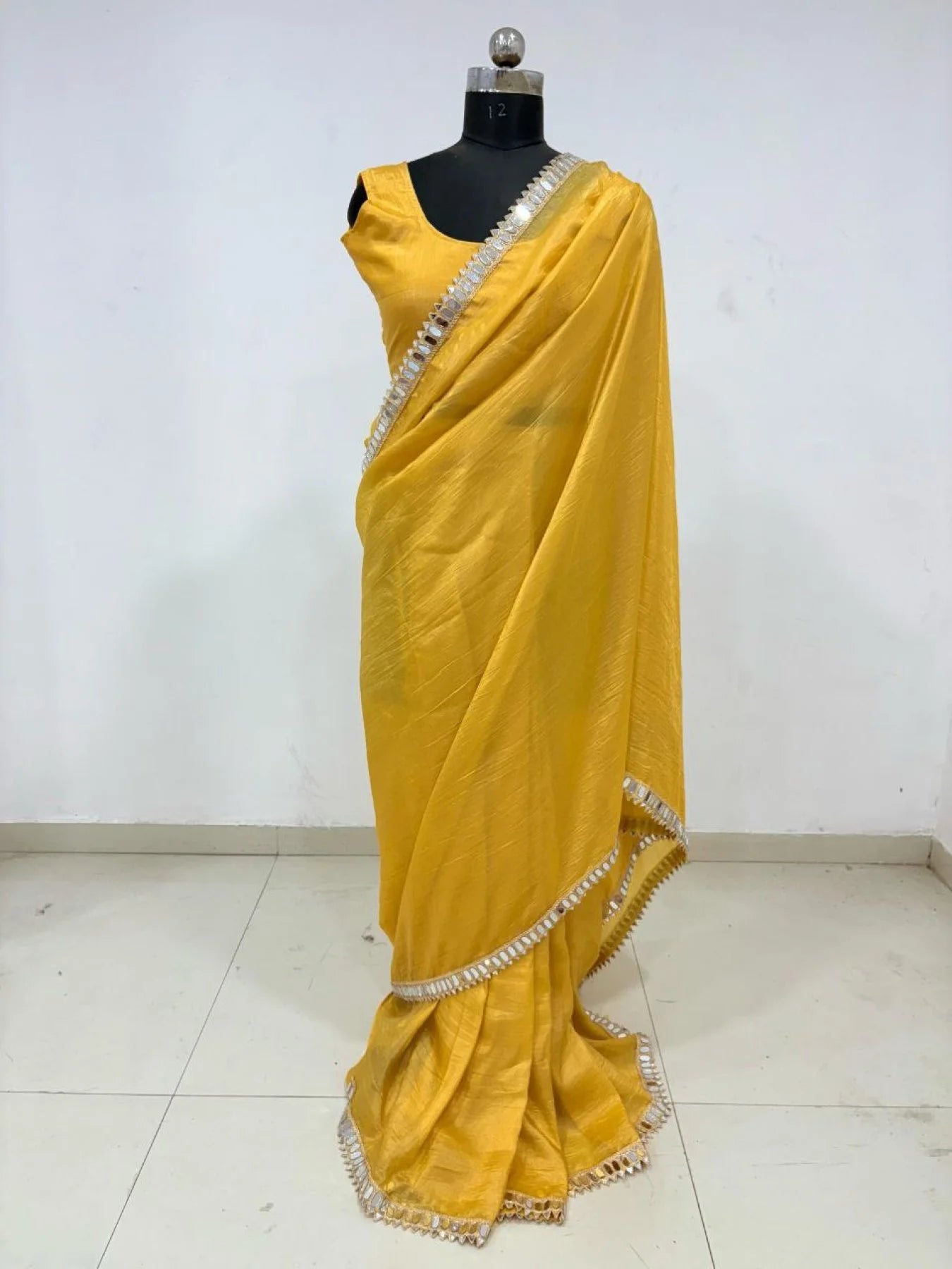 Sunset Yellow Pure Gold Crush Fancy Saree with Unstitched Blouse Piece