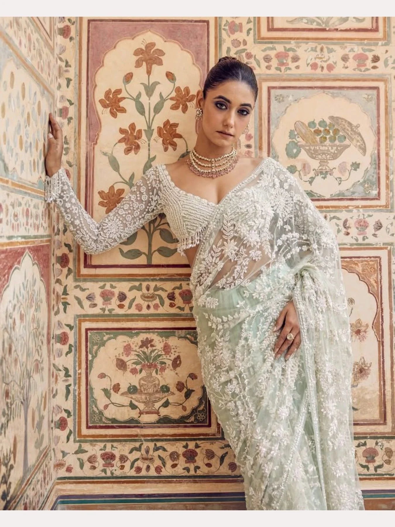 Bollywood Style Heavy Designer Mono net Saree with Beautiful Zalar attached pallu
