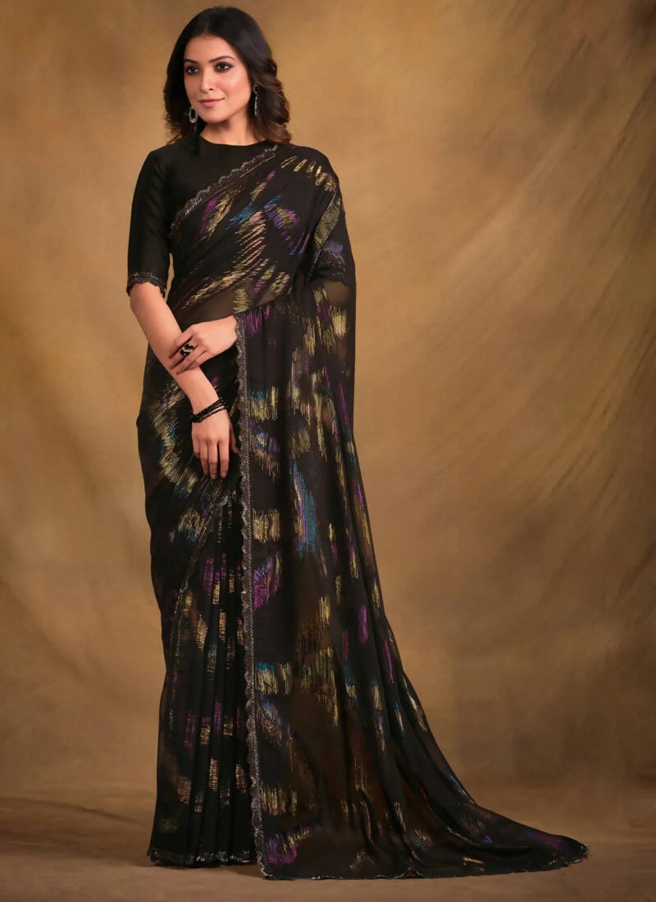 Jacquard Zari Print With Hand Work Designer Wedding Saree Available At Royal Export