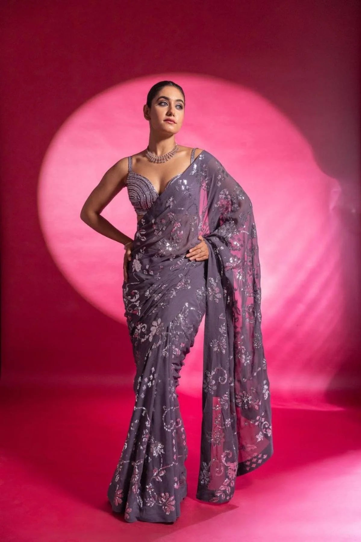 Party Wear Georgette Saree with Heavy Embroidery Sequence Work