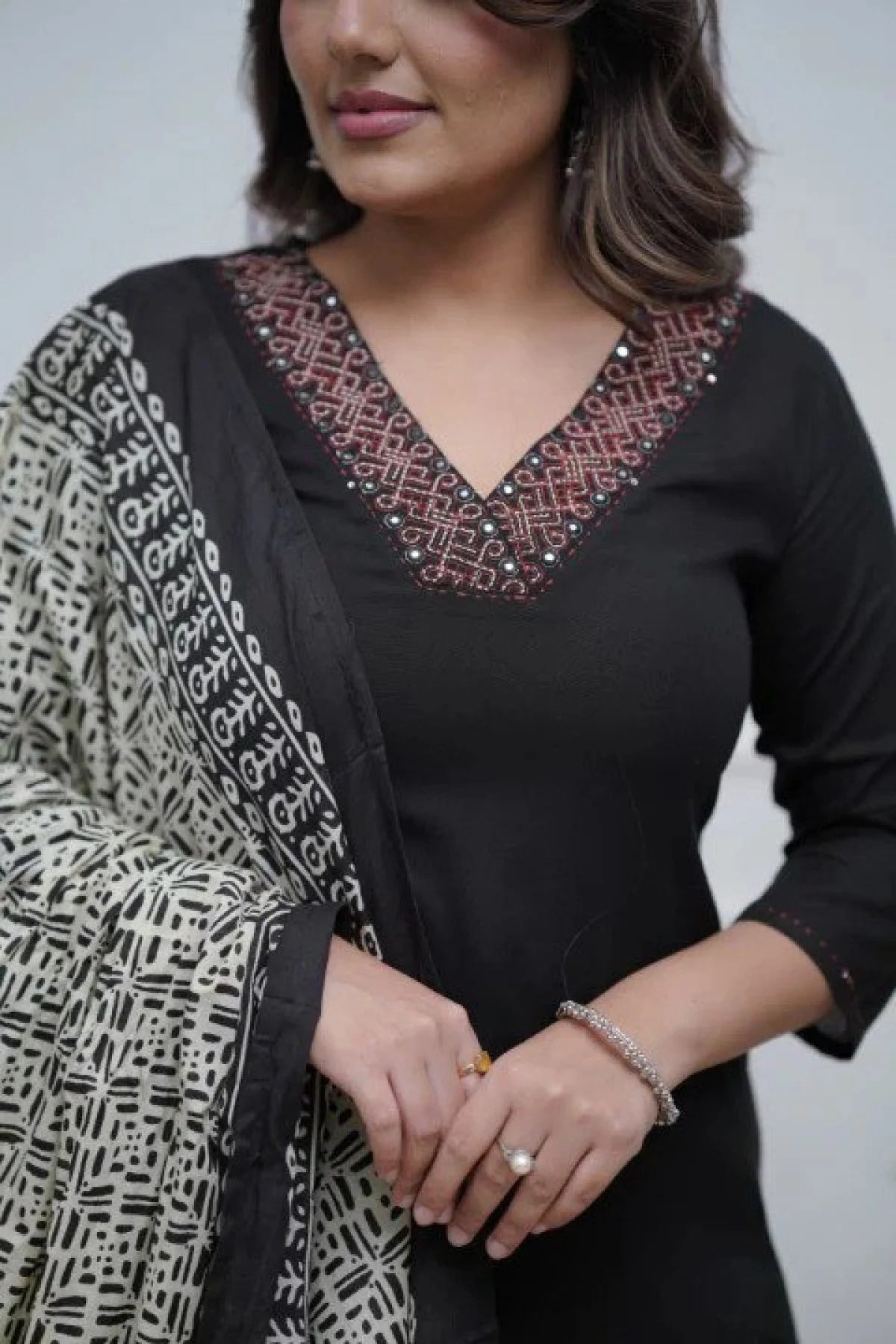 Black Embroidered Parmpara Fabric Kurti Set with Bottom Dupatta Ready to Wear 3 Piece Suit for Women at Best Price