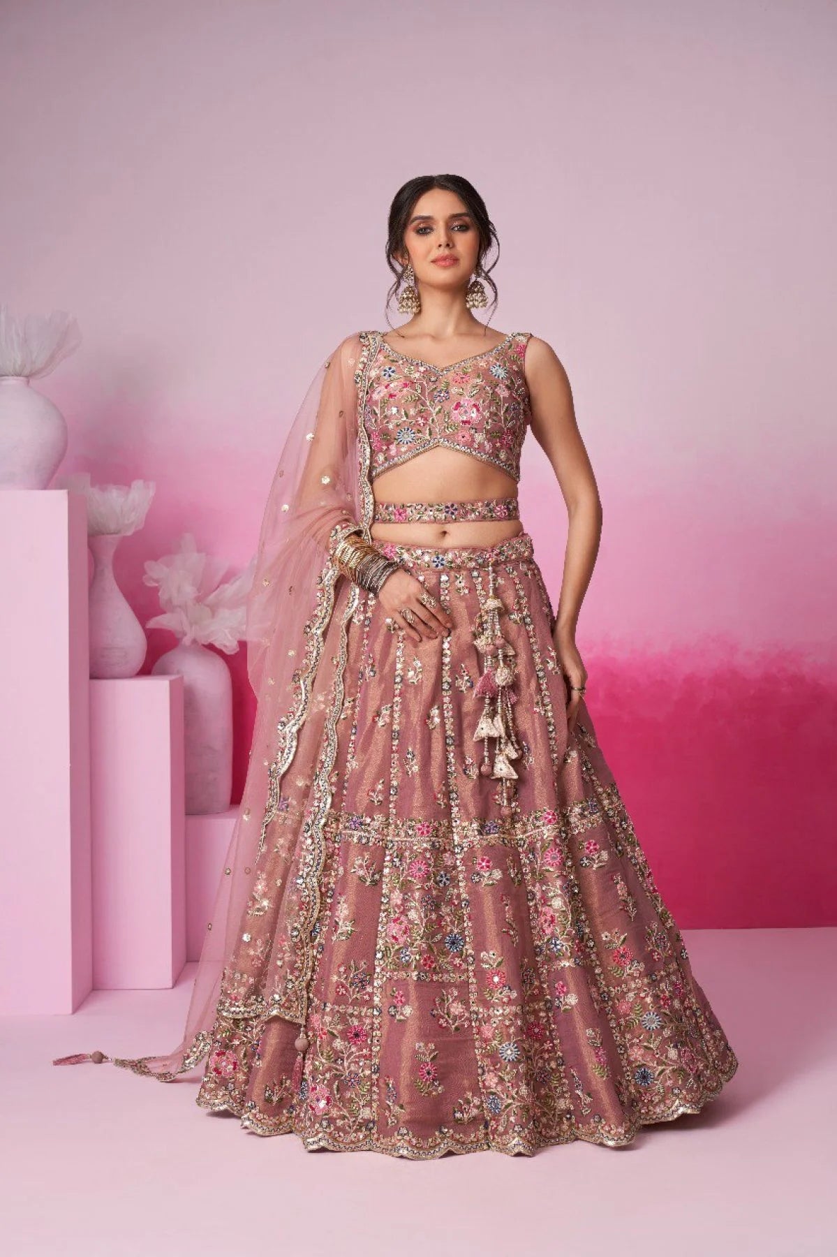 Rose Pink Net Embroidered and Sequin Bridal Lehenga Colletion For Resaller for Weddings