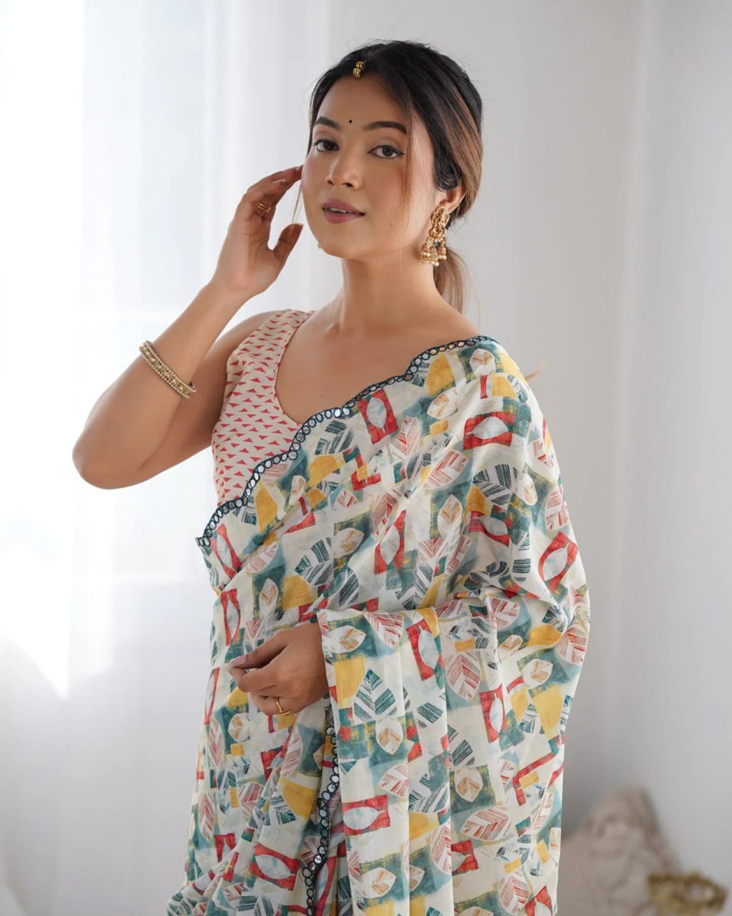 New Arrival Chinon Saree with Mirror Lace Party Wear for Online Sellers