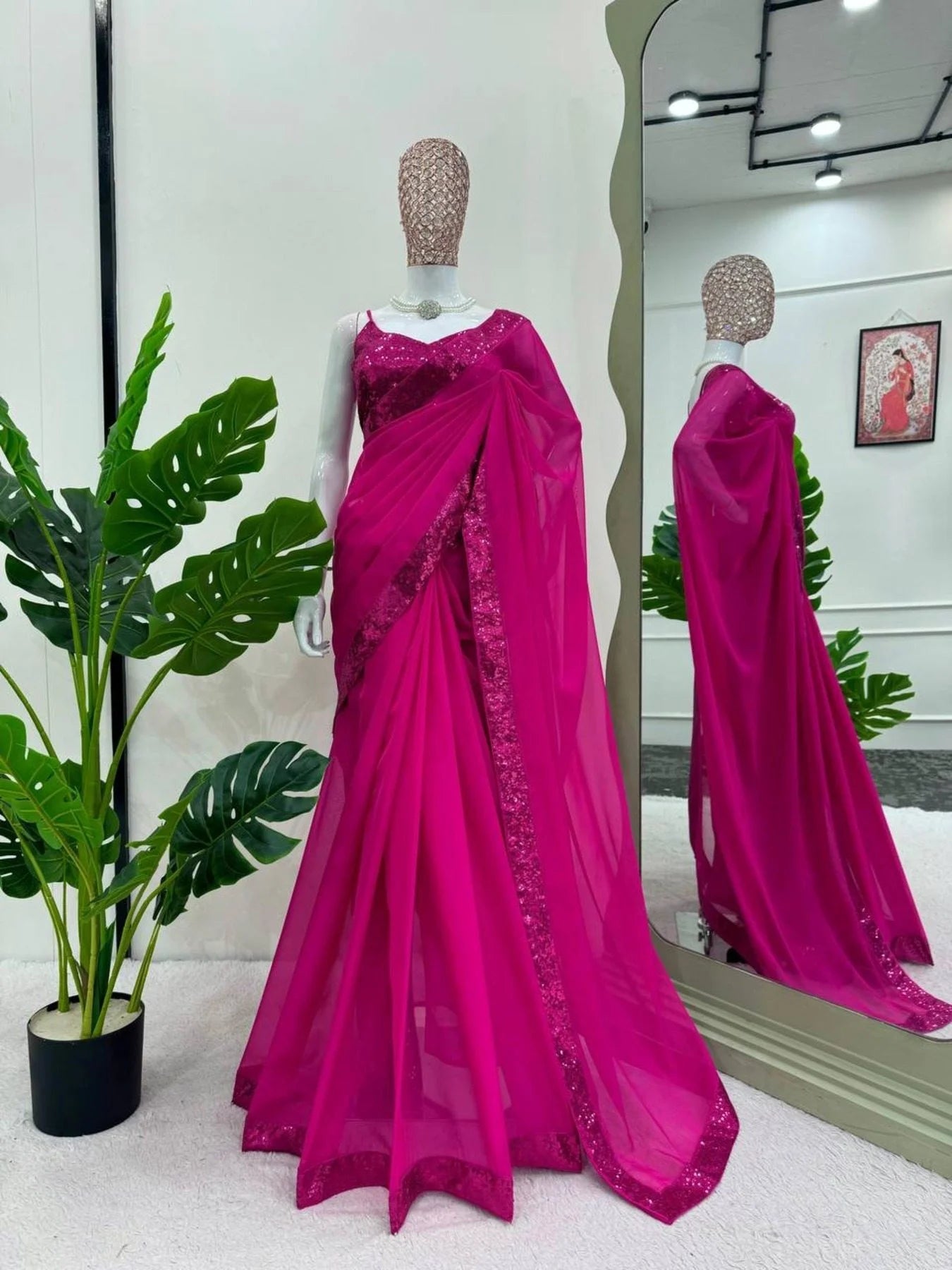 Party Wear Tibby Silk Silk Saree With Sequence Work