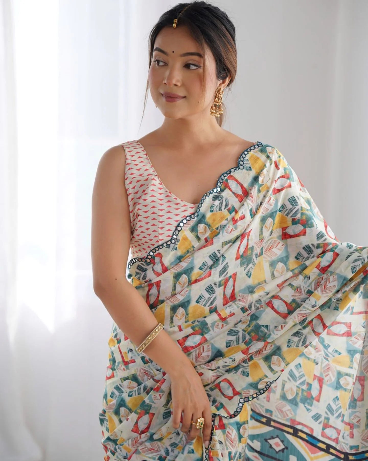 New Arrival Chinon Saree with Mirror Lace Party Wear for Online Sellers