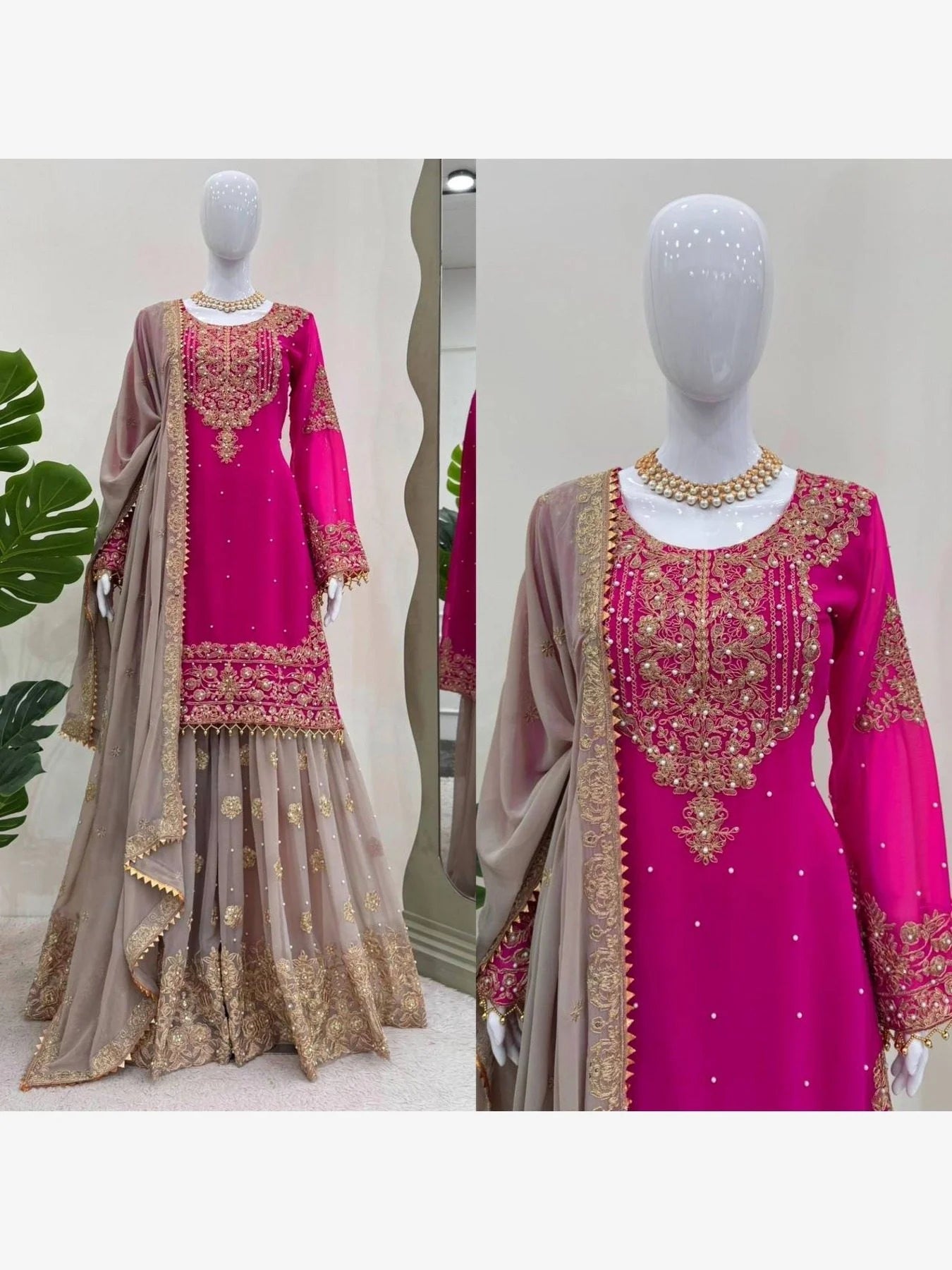 Beautiful Designer faux Georgette Sequence Pink Sharara set with Dupatta
