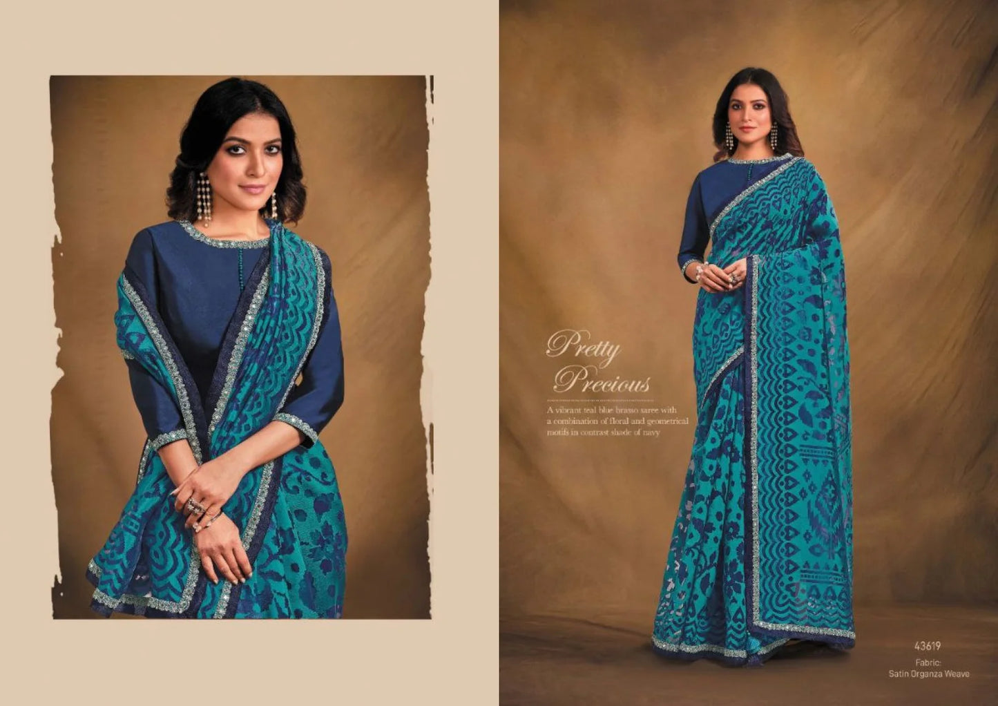 Embroidery Organza Wedding Wear Saree With mirror embellishment