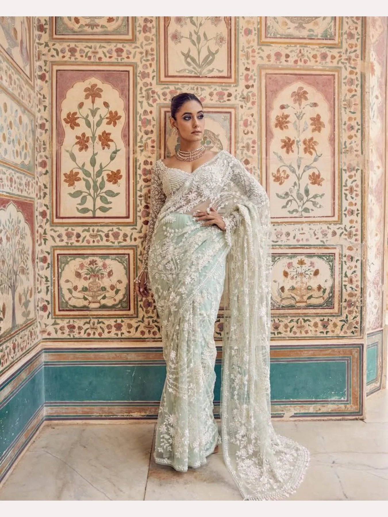Bollywood Style Heavy Designer Mono net Saree with Beautiful Zalar attached pallu