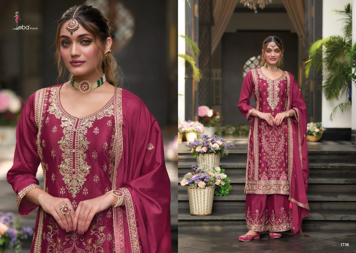 Pakistani Embroidered Chinon Suit Stitched Pink Salwar Kameez Ready to Wear Wholesale Price
