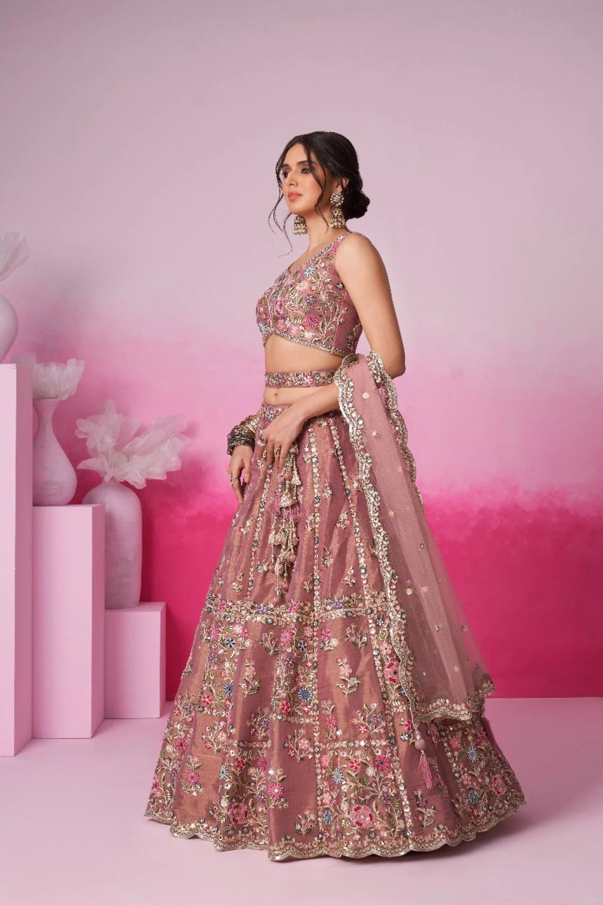 Rose Pink Net Embroidered and Sequin Bridal Lehenga Colletion For Resaller for Weddings