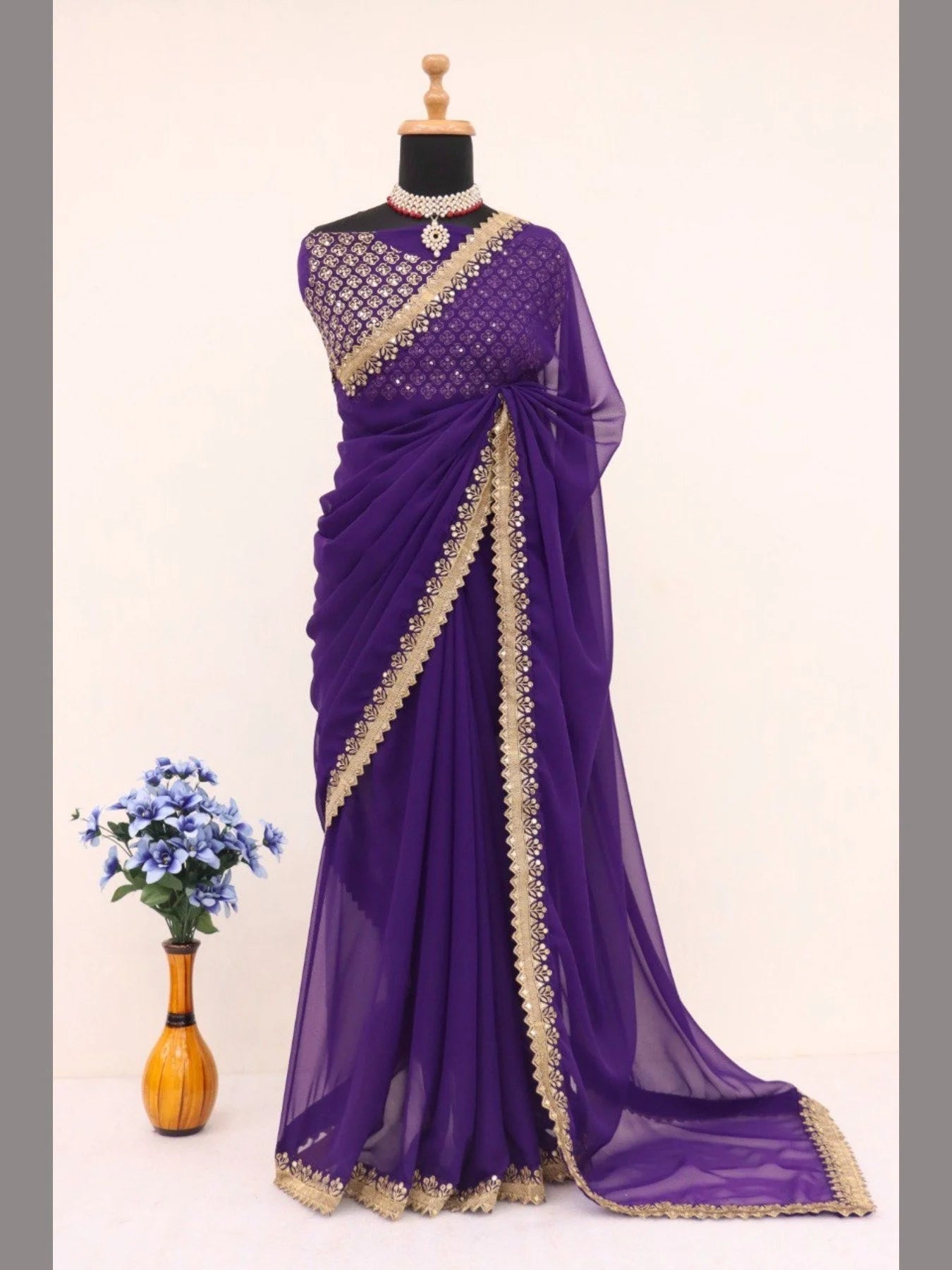 Presenting Heavy Faux Georgette Saree With Sequence Work