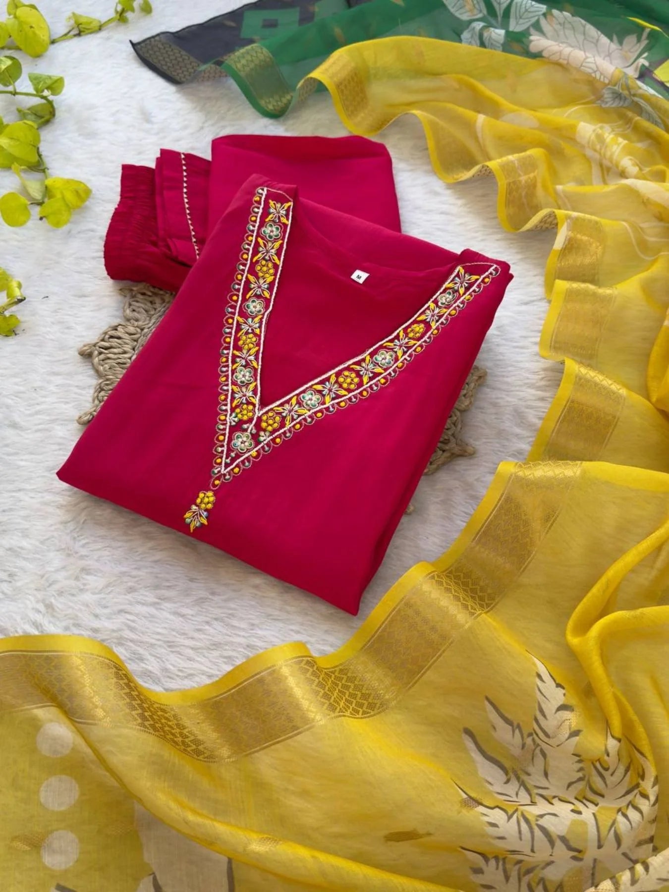 Roman Silk Kurti Pant Dupatta Set Hand Embroidered 3PC with Designer Chanderi Dupatta Wholesale from Surat