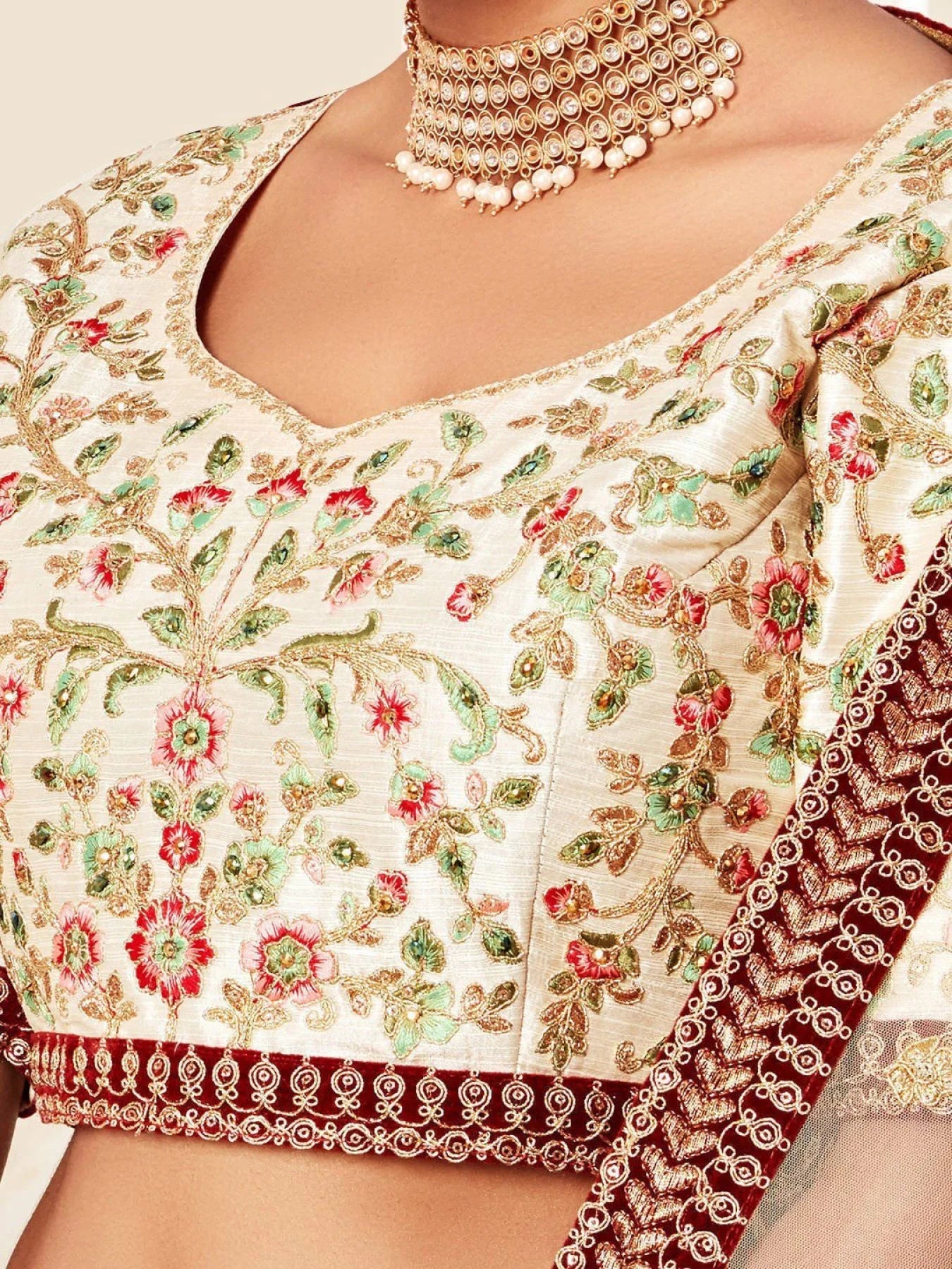 Off White Embroidered Art Silk Extravagant Wedding Lehenga Choli at Best Offer Rates