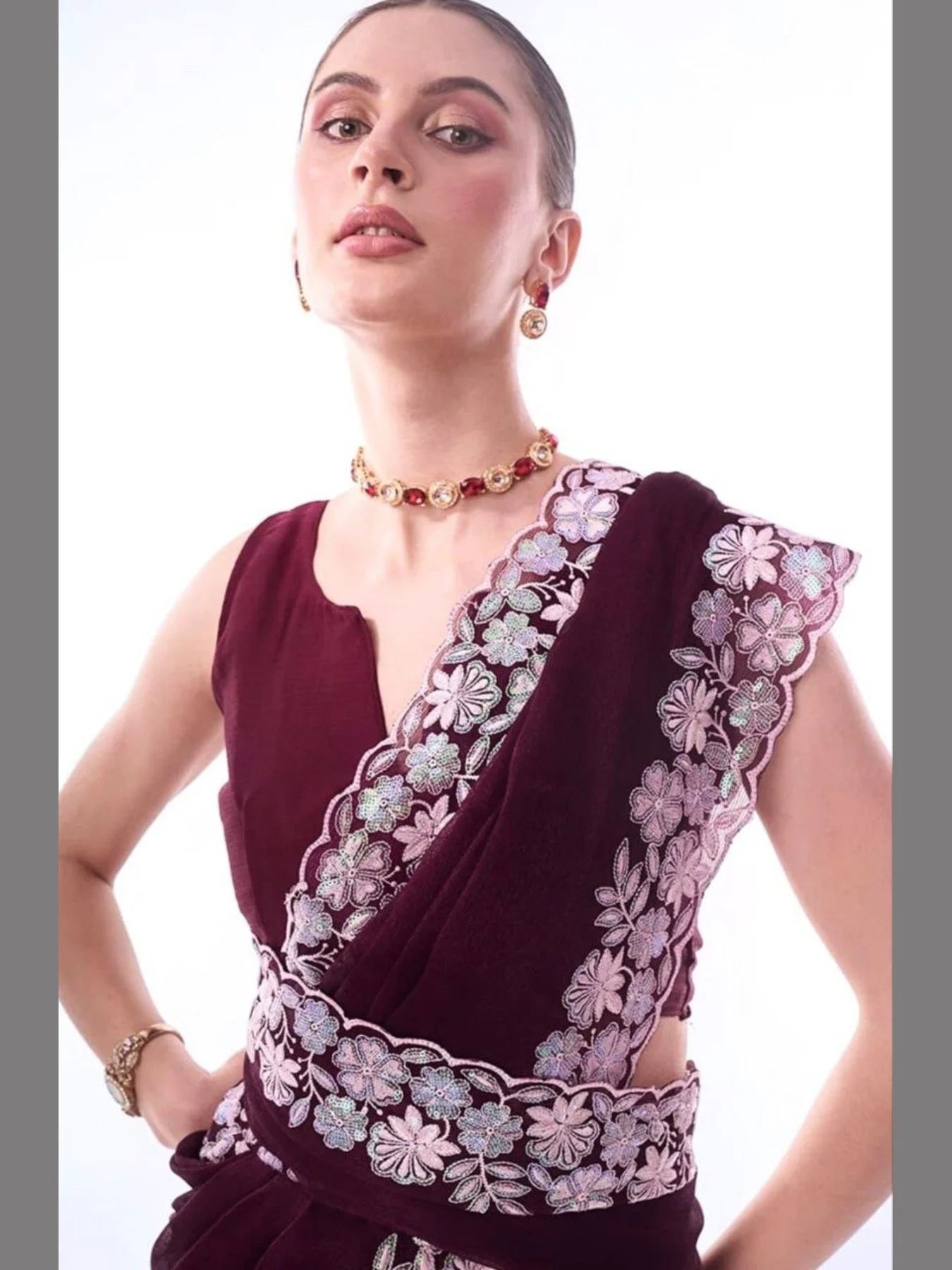 Buy Soft Georgette sarees with sequence embroidery work