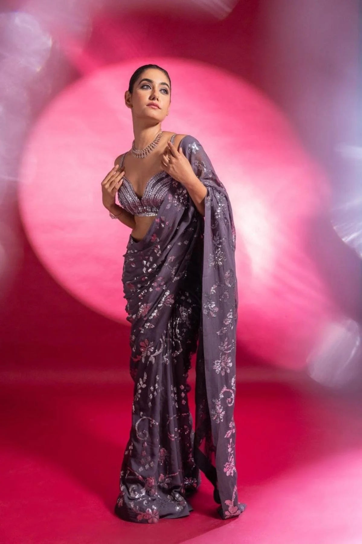 Party Wear Georgette Saree with Heavy Embroidery Sequence Work