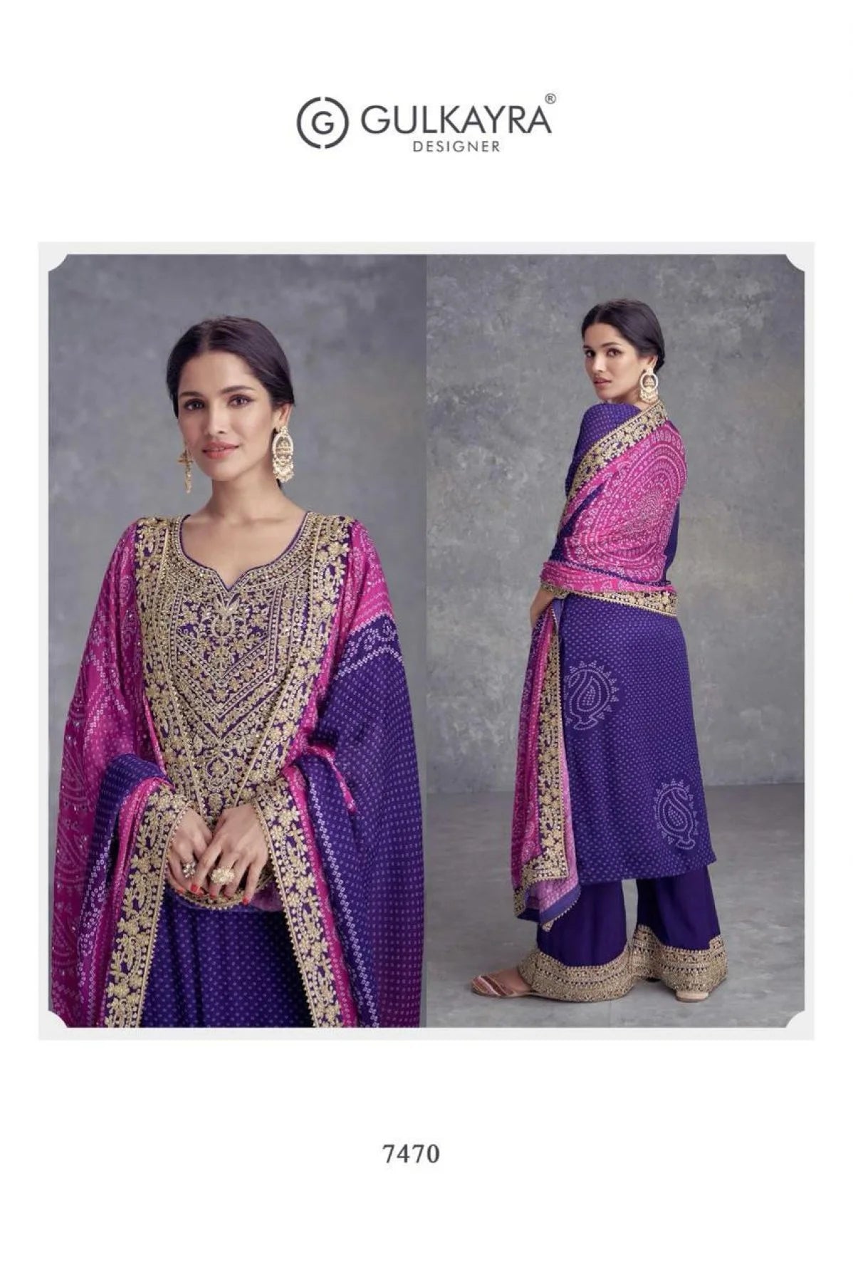 Heavy Embroidered Chinon Suit Set with Plazoo Dupatta Digital Print Wholesale Prices for Resellers