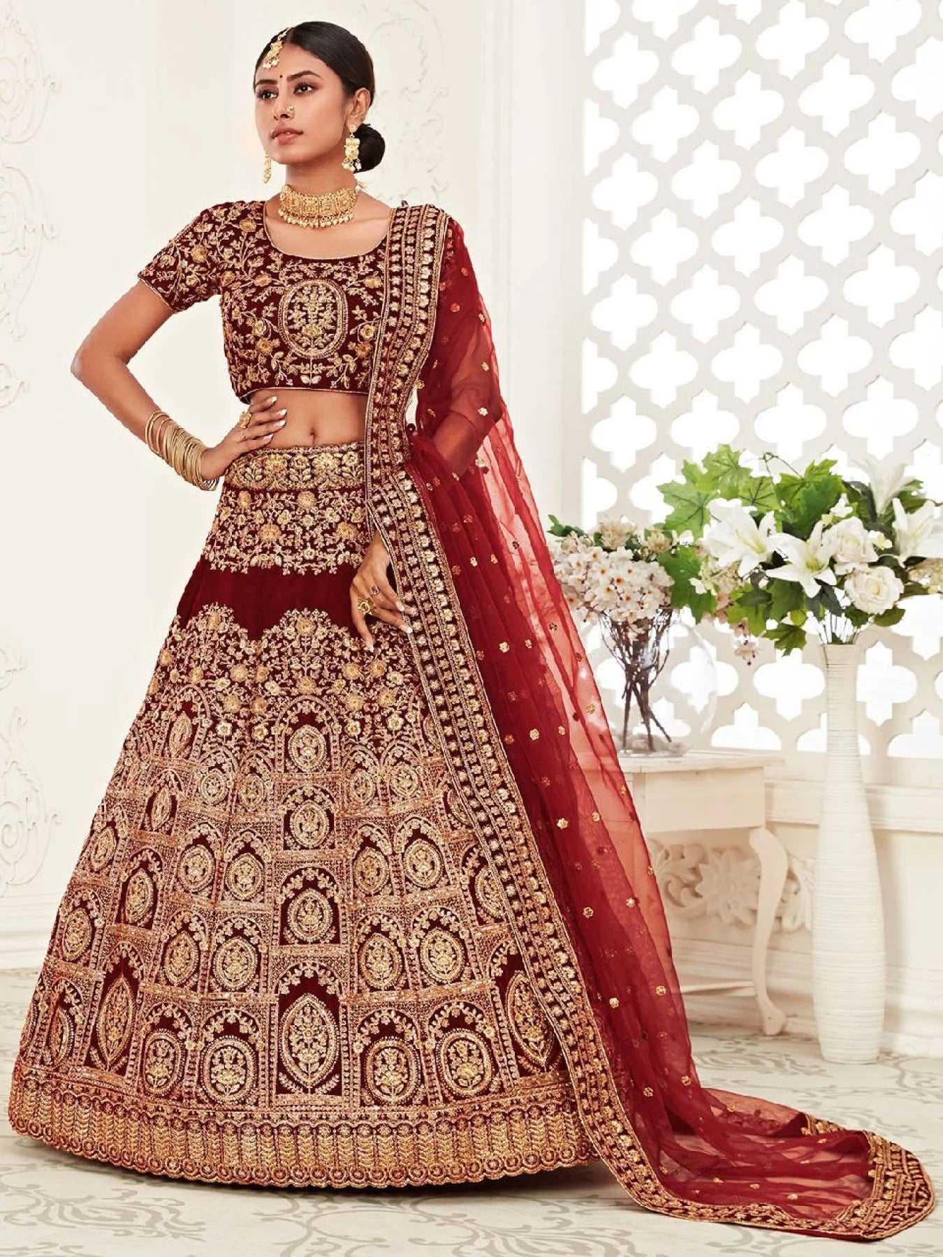 Designer Bridal Lehenga from Surat 2025 Velvet Collection with Intricate Sequins Zari Embroidery